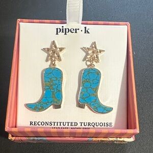 Piper K reconstituted turquoise cowboy boot earrings